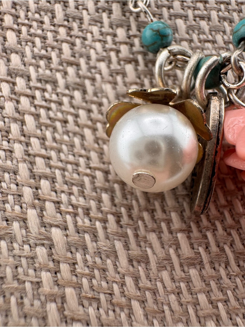 Plunder Turquoise Beaded Charm Necklace Pink Rose Pendant Boho Layered Necklace - Picture 8 of 11